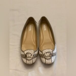 Michael Kors Silver Loafers with Logo Accent
